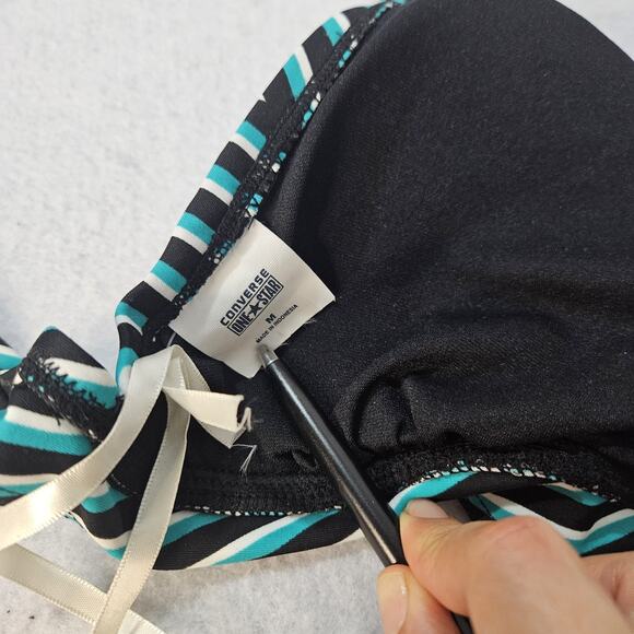NWT CONVERSE All Star Stripe Green Black Bikini Top Halter Sz M Triangle - Picture 4 of 4